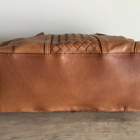 Cole Haan Heritage Weave Leather Archer Satchel Bag in Cognac with Zip Closure - Picture 7 of 13